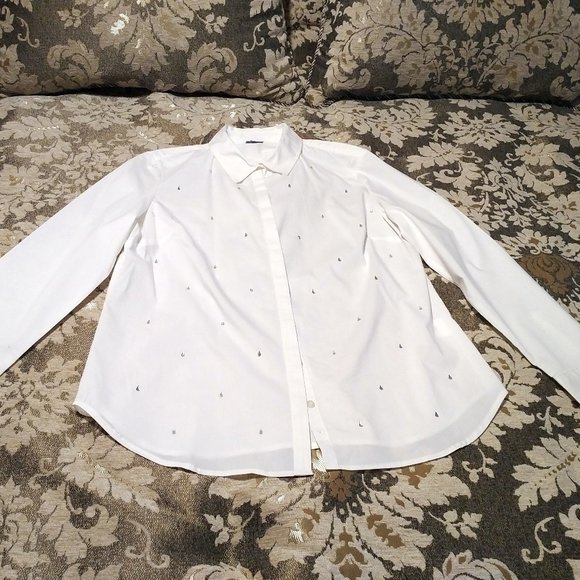 ✨HOST PICK!✨ NEW White Cotton Blouse with Crystals, Laura Scott, Large - Picture 1 of 11